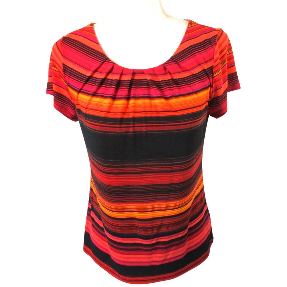 Worthington Women's Petite Short Sleeve Multi Color Stretch Knit Shirt Size PS